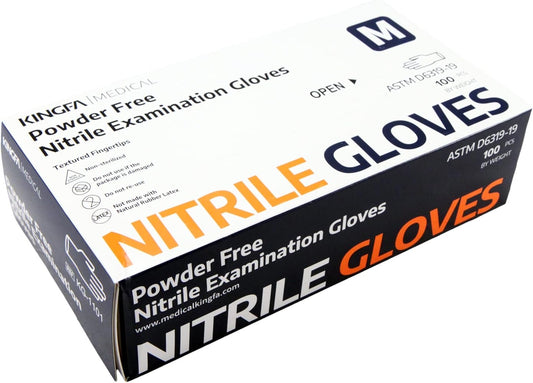 KINGFA MEDICAL BLACK NITRILE GLOVES MEDIUM 100PK