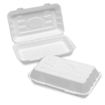 MAJESTIC BAGASSE WHITE CLAMSHELL HB10 FOOD  BOX 250PK