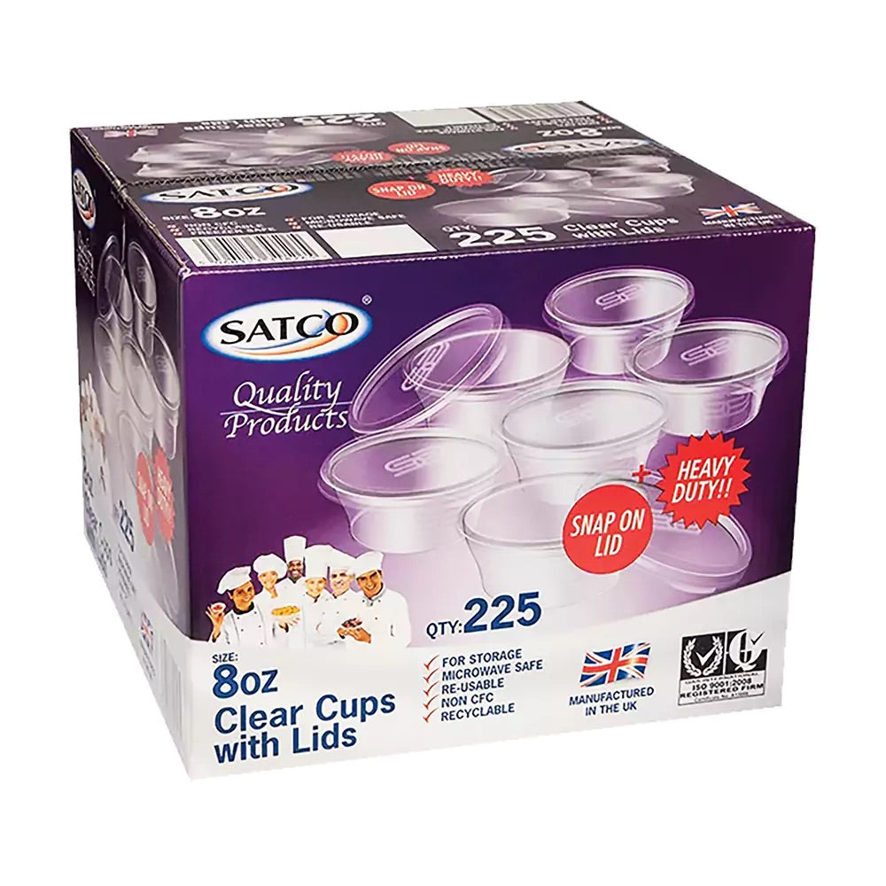 SATCO PLASTIC CUPS & LIDS 8OZ 225PK